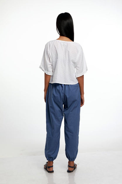TEXTURED WHITE LINEN TOP
