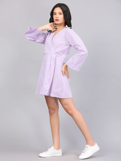 COLLARED OVERLAP STRIPE SHIFT DRESS