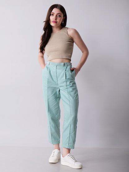 Teal Cropped Pants with Box Pleats
