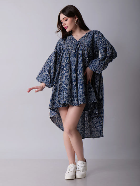 Balloon Sleeve High Low Dress