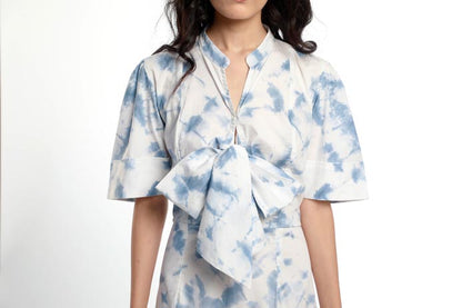 TIE & DYE PUSSY BOW TIER PANEL DRESS