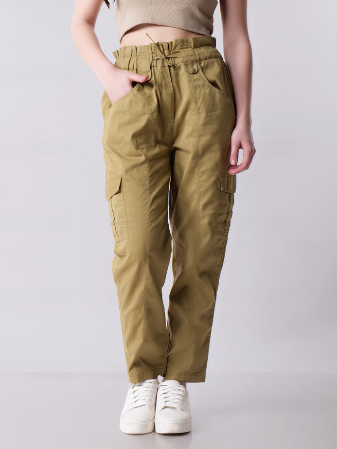 High waisted  Khaki Cargo Pant