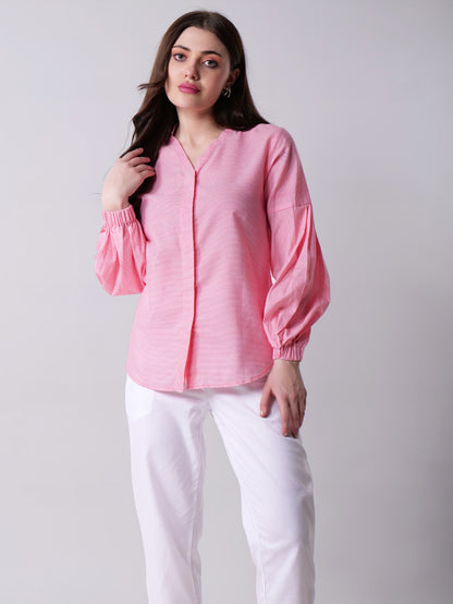 Striped Balloon Sleeve Top