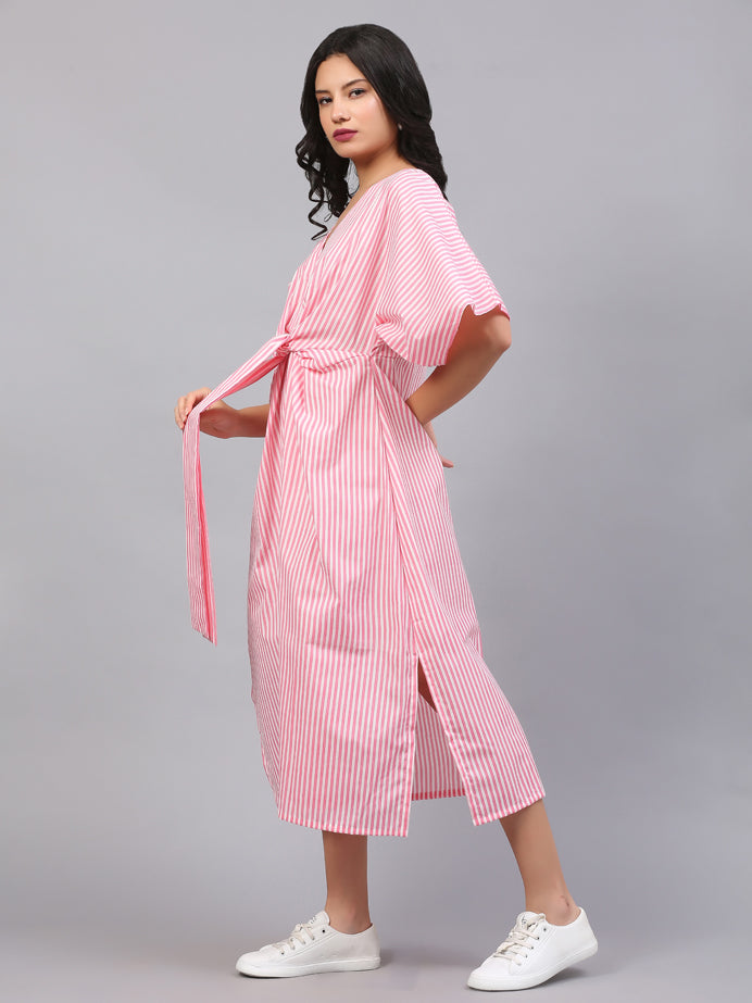 KNOTTED STRIPE SLIT DRESS