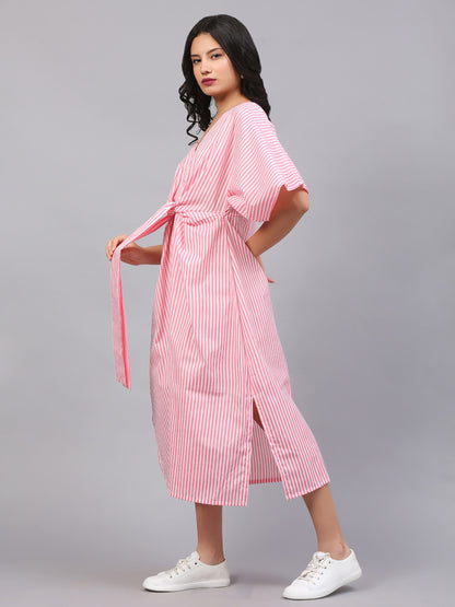KNOTTED STRIPE SLIT DRESS
