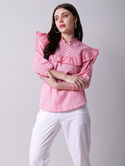 Ruffled Collar Striped top
