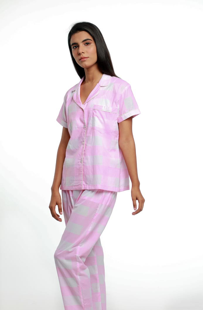 PASTEL PINK CHECK NIGHT SUIT