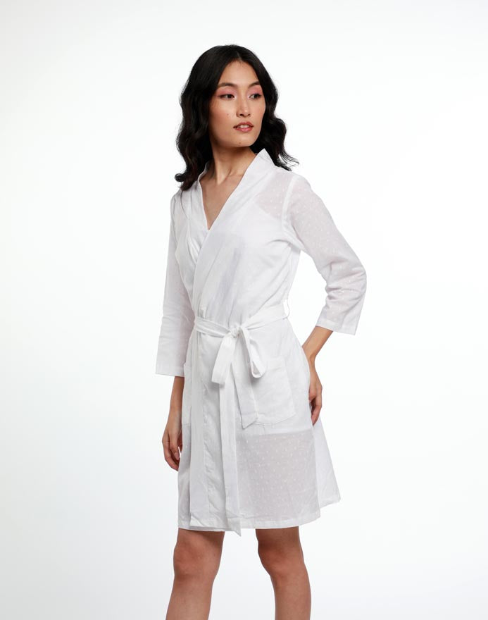 TEXTURED HANDWOVEN COTTON BATHROBE