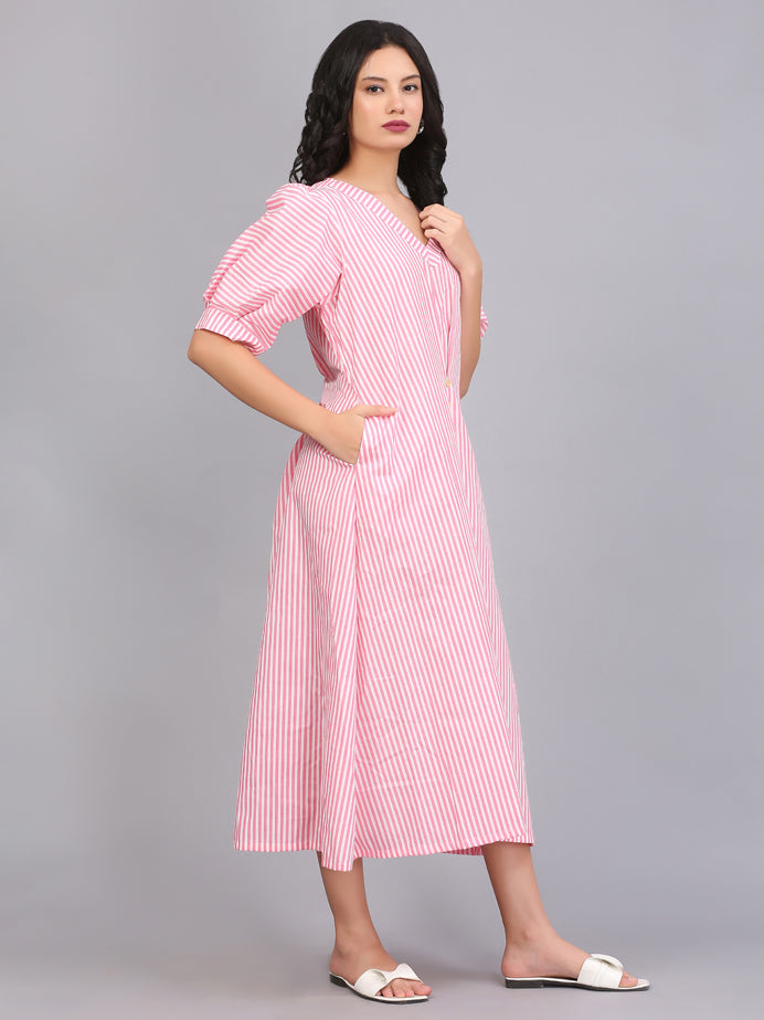 STRIPE BOXPLEAT SHIFT DRESS
