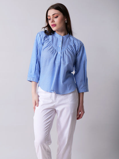 Striped Mandarin Collar Top