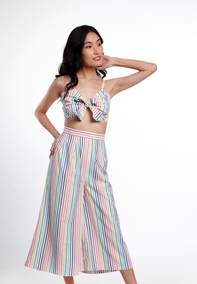 MULTI STRIPE BRALET & CULOTTES. MADE IN COTTON POPLIN