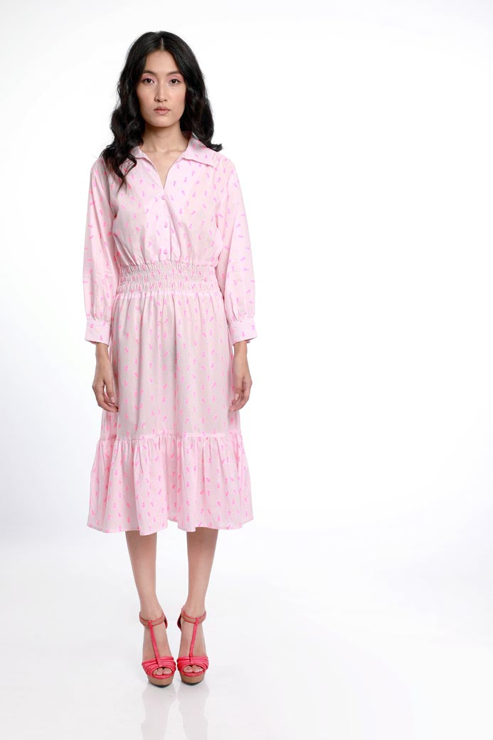 TIERED PANEL DRESS WITH ELASTICATED WAIST