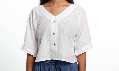 TEXTURED WHITE LINEN TOP