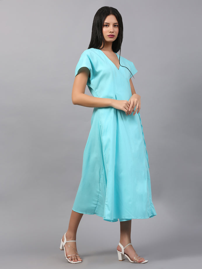POWDER BLUE KNOTTED OVERLAP FULL DRESS