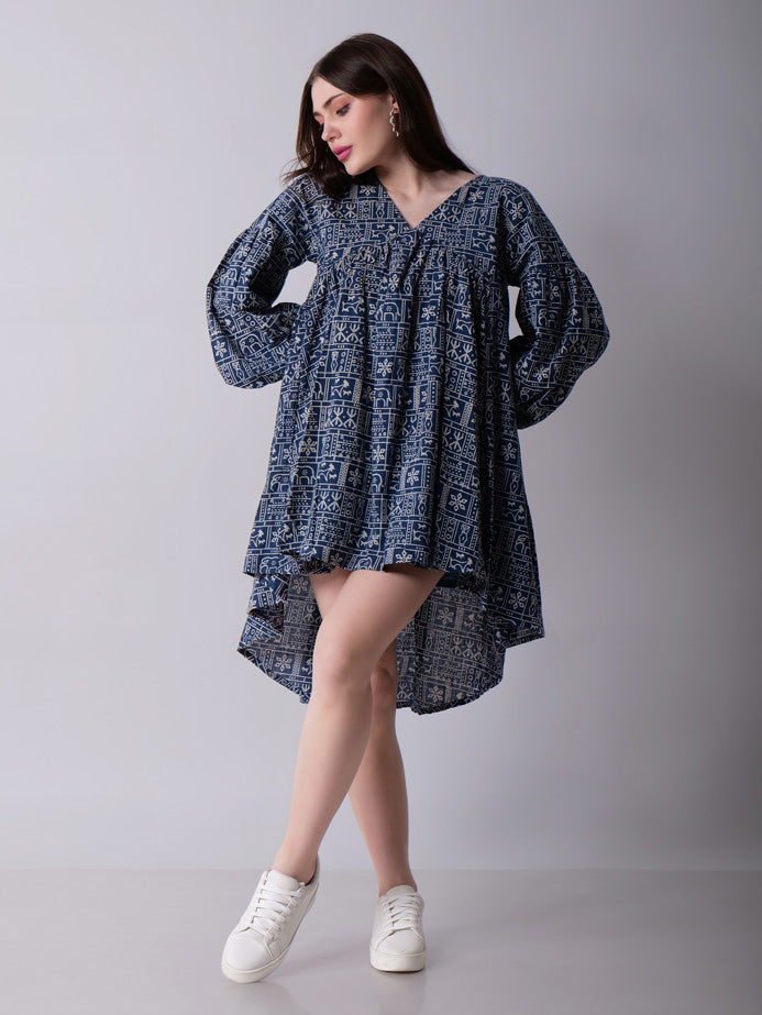 Balloon Sleeve High Low Dress