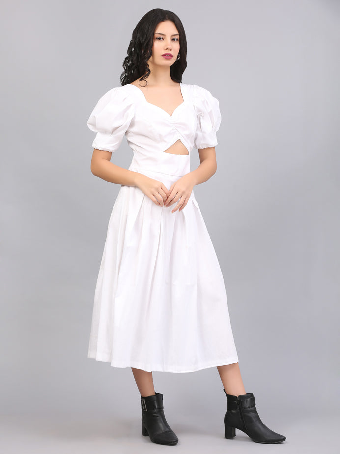 PRISTINE WHITE RUCHED DRESS