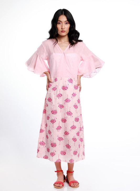 FLAMINGO EXAGGERATED SLEEVES DRESS