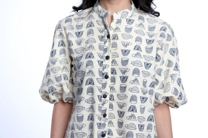 ENGLISH BREAKFAST, DUTTON DOWN DRESS WITH BALLOON SLEEVES & TIER PANEL
