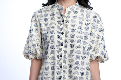 ENGLISH BREAKFAST, DUTTON DOWN DRESS WITH BALLOON SLEEVES & TIER PANEL