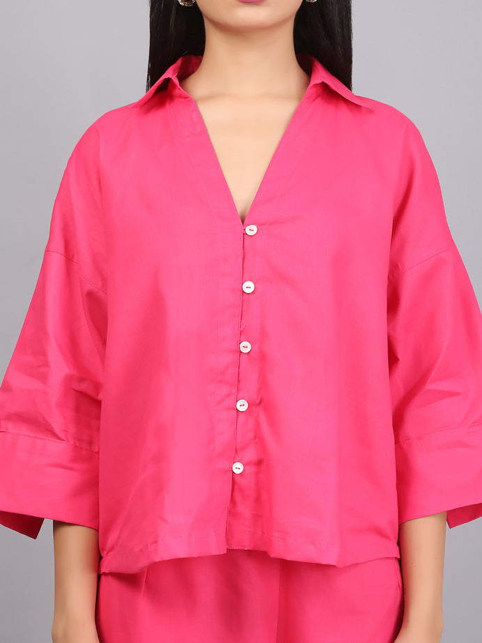 FUSCHIA PINK BUTTON DOWN CO-ORD SET