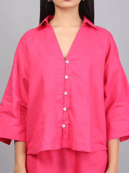 FUSCHIA PINK BUTTON DOWN CO-ORD SET