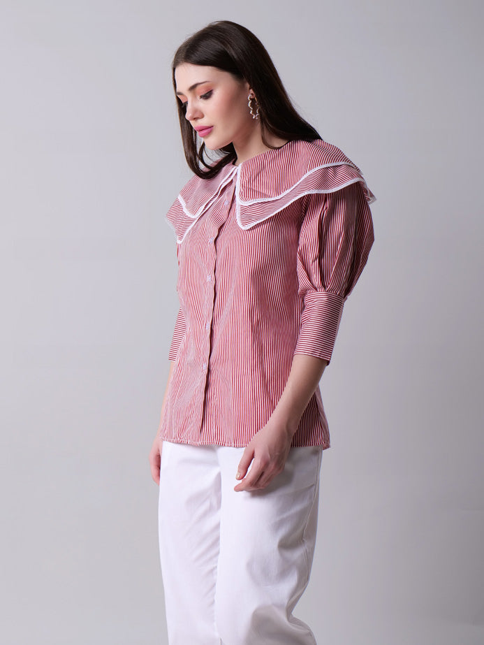 Sailor Collar Striped Shirt