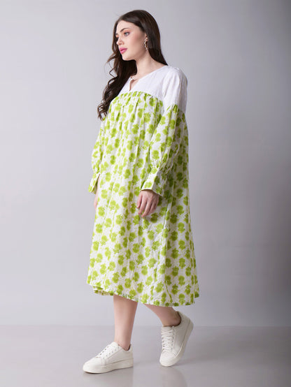 Block print floral Midi Dress