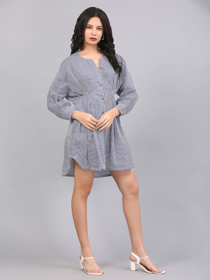 BUTTON DOWN GATHERED SHIFT DRESS