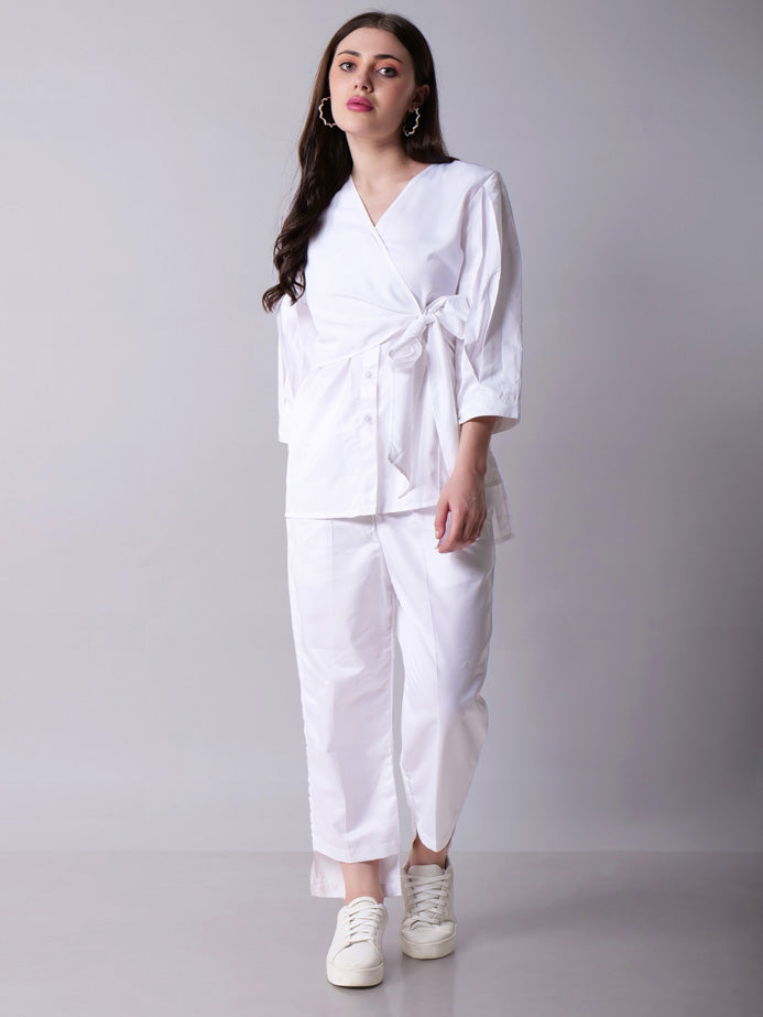 Wrap top paired with pants