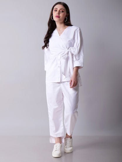 Wrap top paired with pants