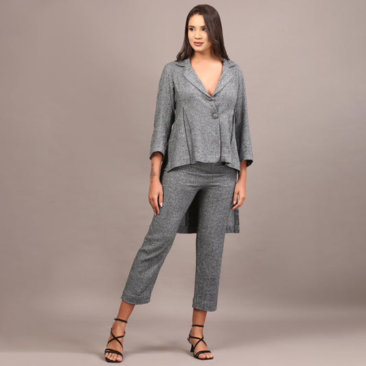 Grey Tweed High low blazer pant set