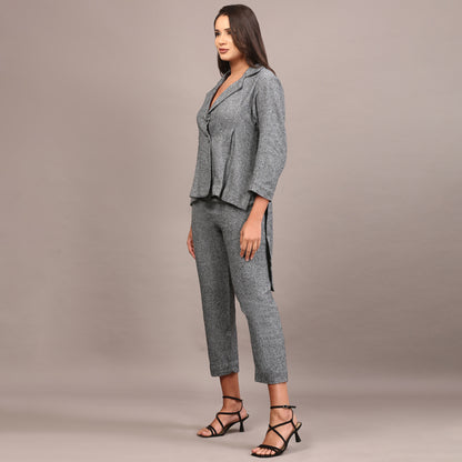 Grey Tweed High low blazer pant set