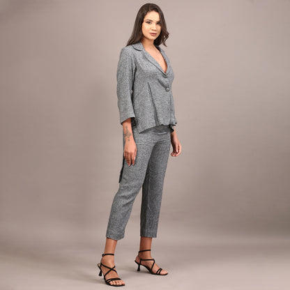 Grey Tweed High low blazer pant set