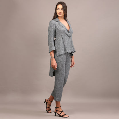 Grey Tweed High low blazer pant set