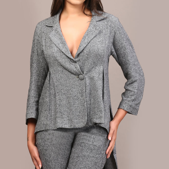 Grey Tweed High low blazer pant set