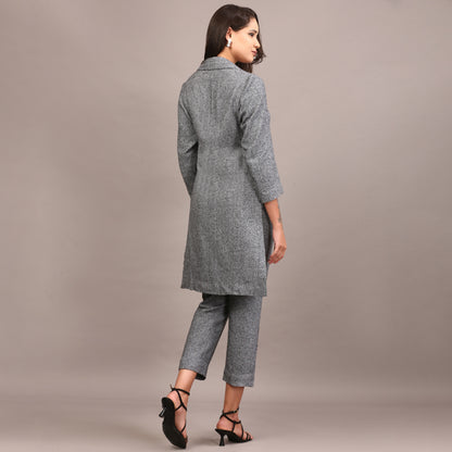 Grey Tweed High low blazer pant set
