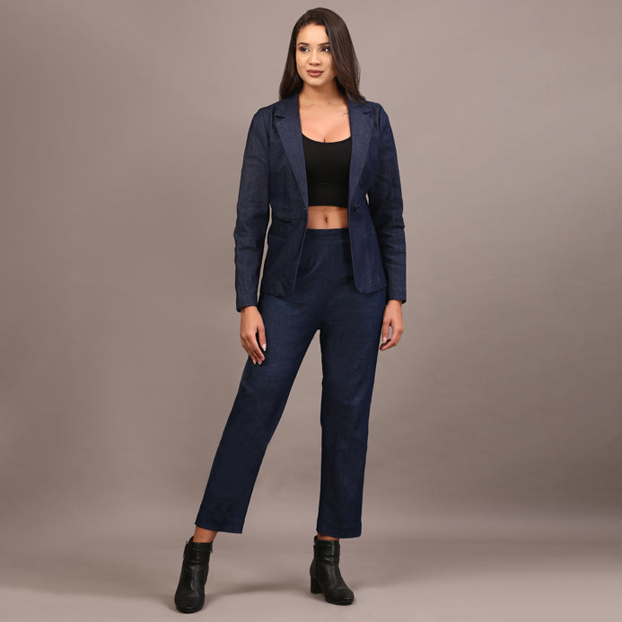 Denim blazer pant set