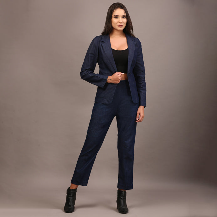Denim blazer pant set