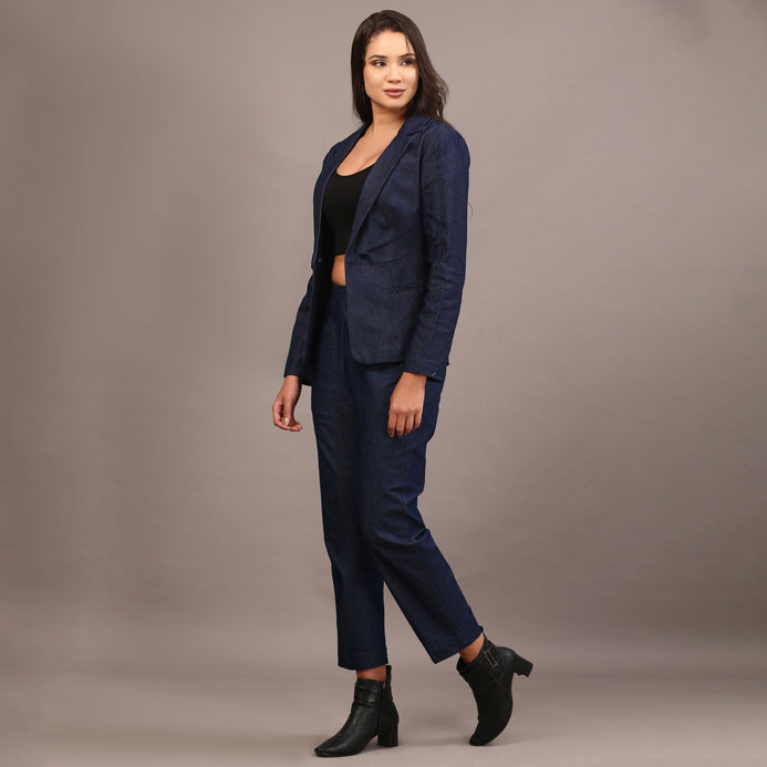 Denim blazer pant set