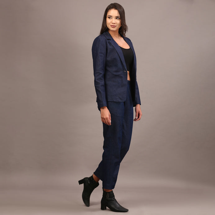 Denim blazer pant set