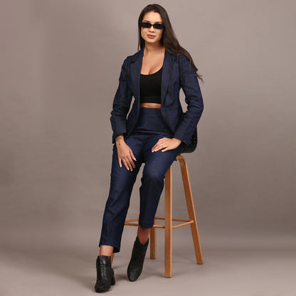 Denim blazer pant set
