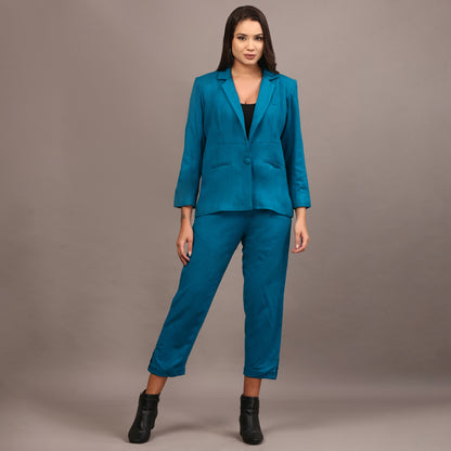 Teal cotswool blazer pant set