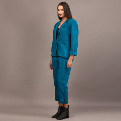 Teal cotswool blazer pant set