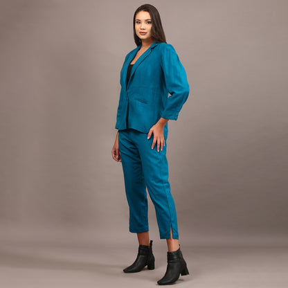 Teal cotswool blazer pant set