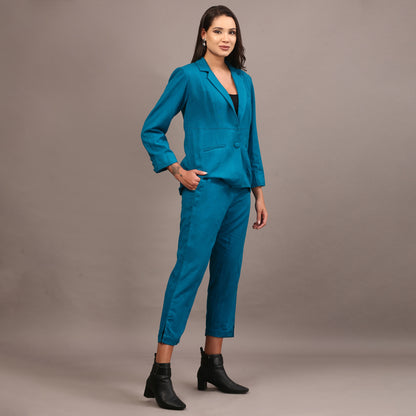 Teal cotswool blazer pant set