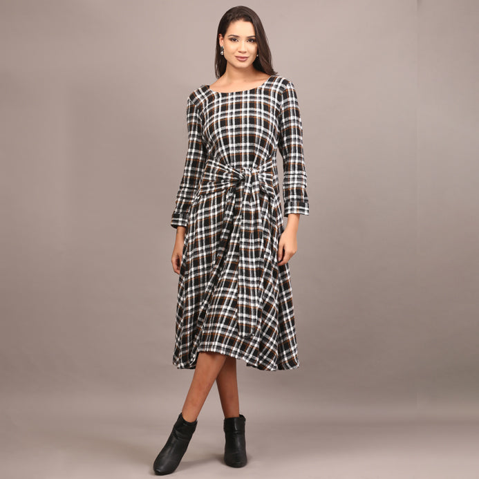 Tartan cotswool knotted full length dress
