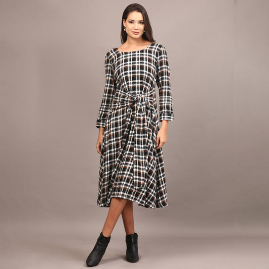 Tartan cotswool knotted full length dress