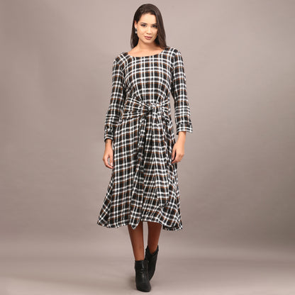 Tartan cotswool knotted full length dress