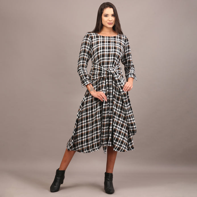 Tartan cotswool knotted full length dress