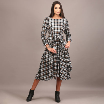 Tartan cotswool knotted full length dress